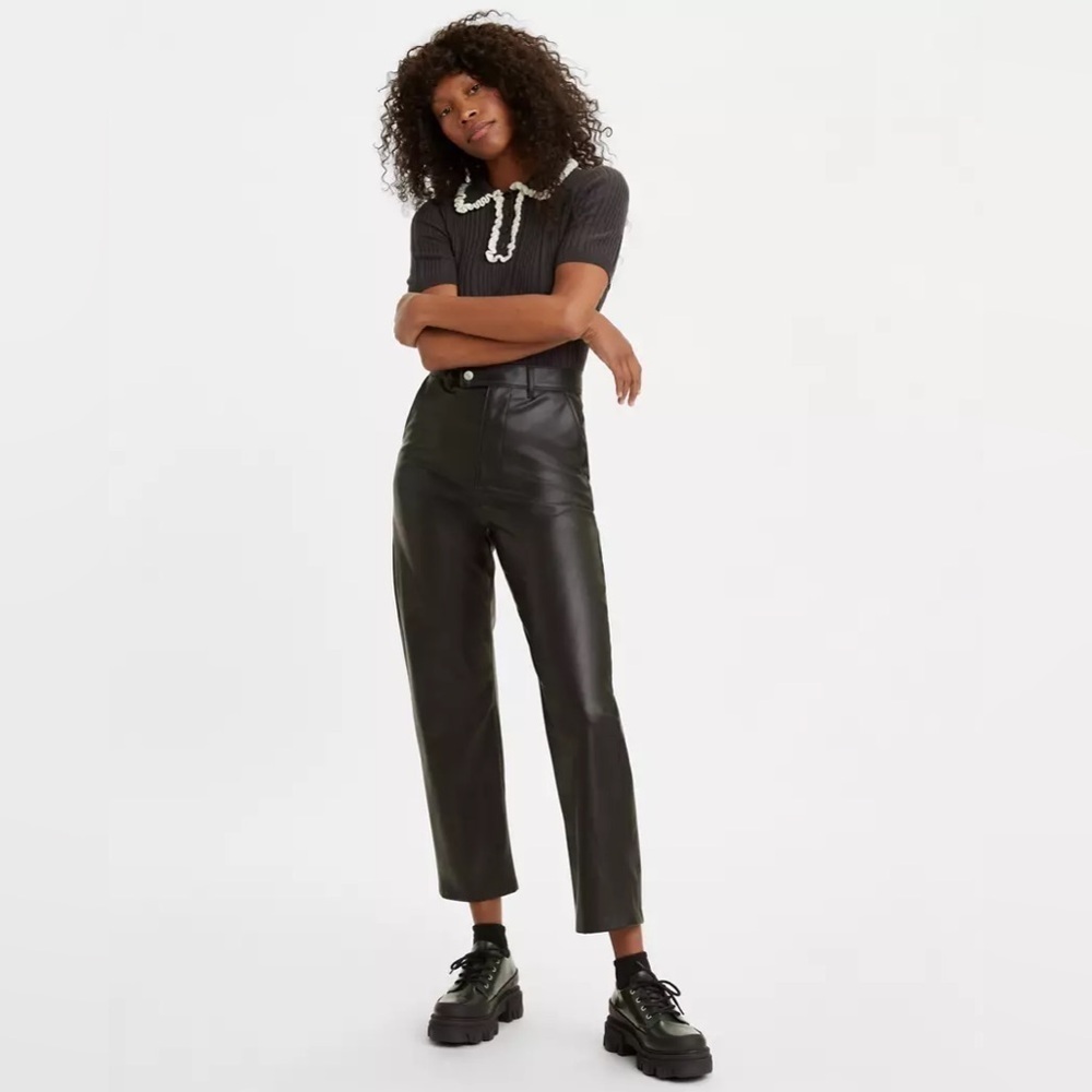 Levi’s Math Club Vegan Leather Cropped Black Slacks